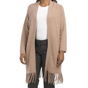 SKULL CASHMERE Millie Sweater Taupe Fringe Pockets Open Cardigan Small REPAIR